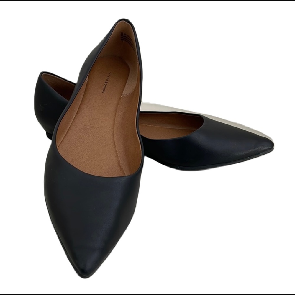 Black Pointed Leather Flats
